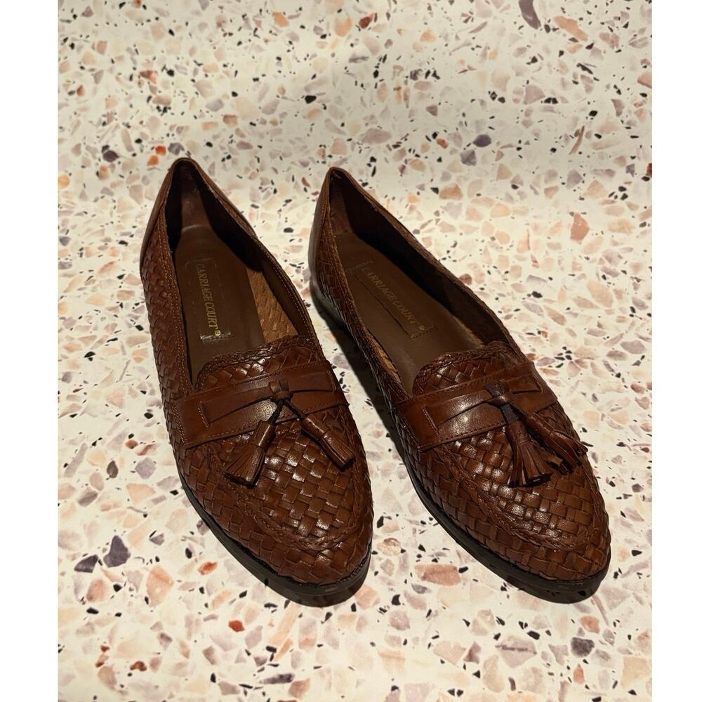 CARRIAGE COURT Vintage 90s Woven Leather Huaraches Loafers Womens Size 6 Boho